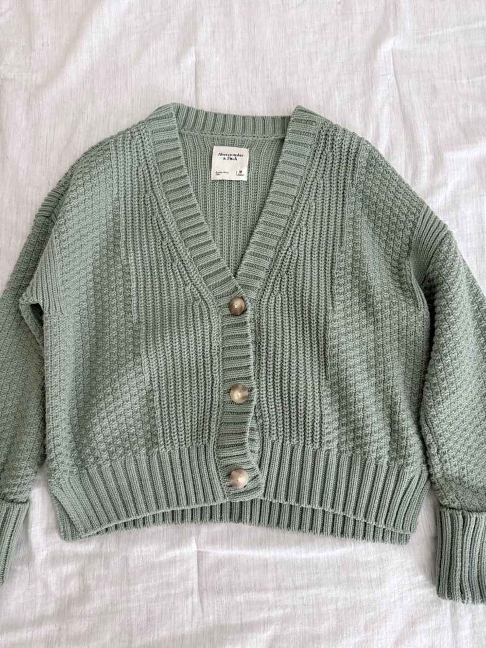 A&F Cotton Blend Seed Stitch Cardigan in Green - Medium - Picture 2 of 8